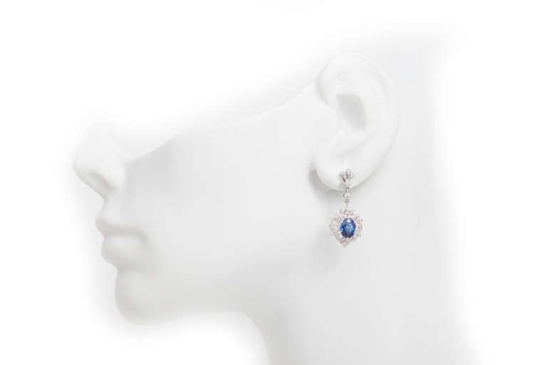 Royal Blue Sapphire Diamond Gold Dangle Earrings 1