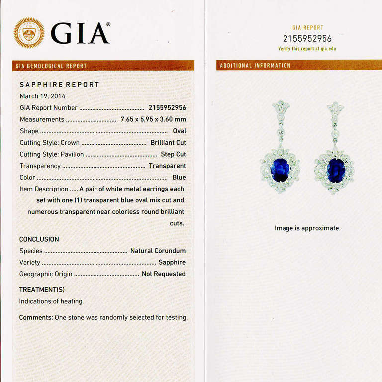 Royal Blue Sapphire Diamond Gold Dangle Earrings 2