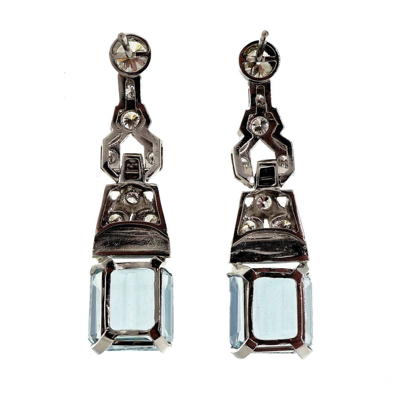 Revival Aqua Diamond Platinum Dangle Earrings