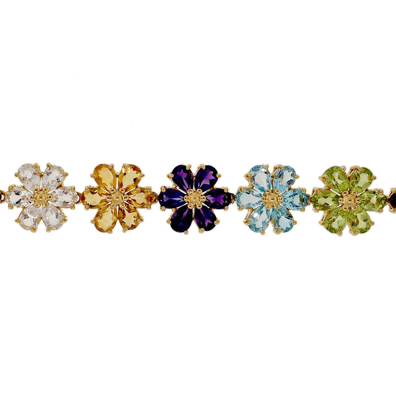 Revival Collier en or jaune avec améthyste, citrine, topaze, grenat, péridot et grenat