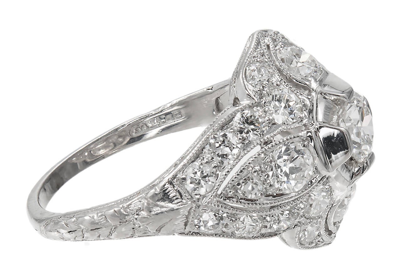 Old European Cut 1.31 Carat Old European Diamond Platinum Dome Edwardian Engagement Ring For Sale