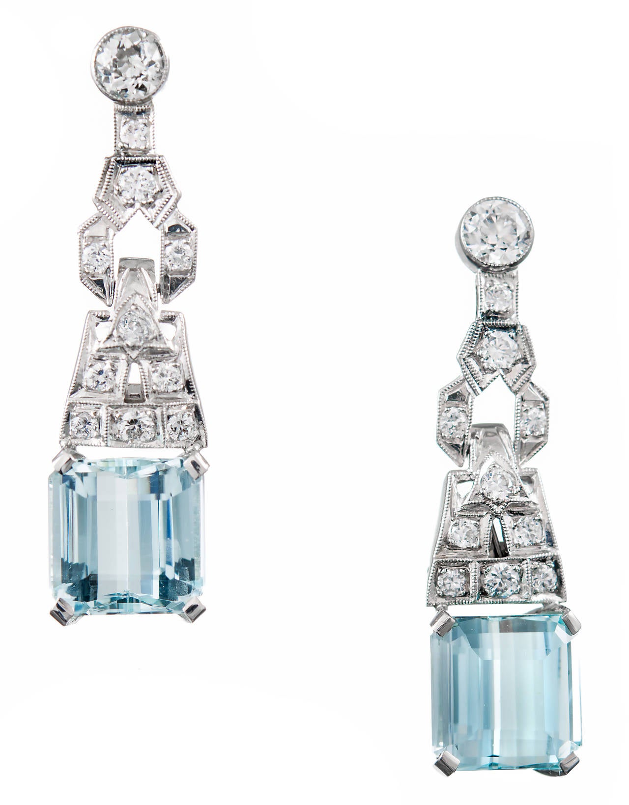 Women's Aqua Diamond Platinum Dangle Earrings