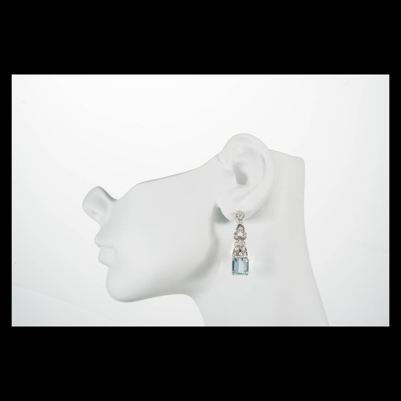 Aqua Diamond Platinum Dangle Earrings 1