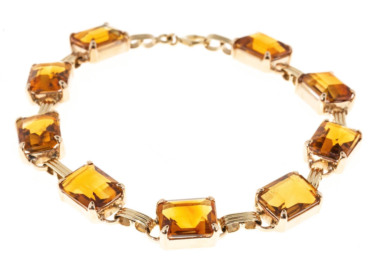 Art Deco Natural Madera Citrine Pink Gold Hinged Bracelet In Good Condition In Stamford, CT