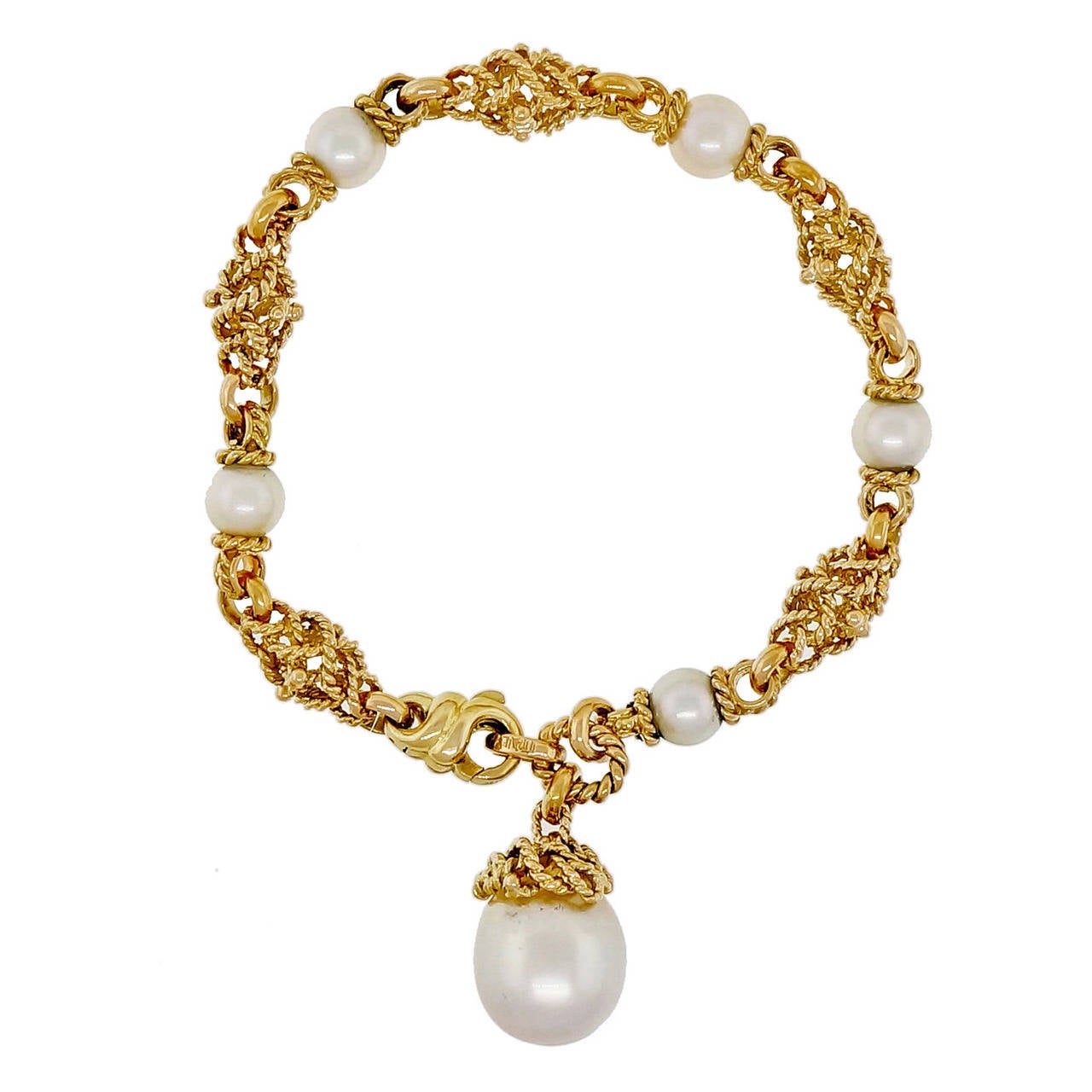 Heavy South Sea Cultured Pearl Textured Gold Bracelet