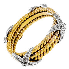 Tiffany & Co. Schlumberger Diamond Gold Platinum Three Row Rope X Ring