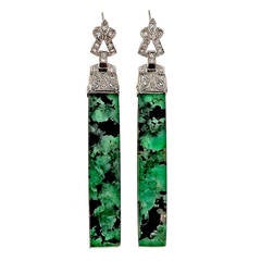 GIA Certified Emerald Diamond Platinum Dangle Earrings 8