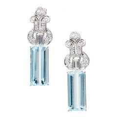 Natural Aquamarine Diamond Platinum Dangle Earrings 12