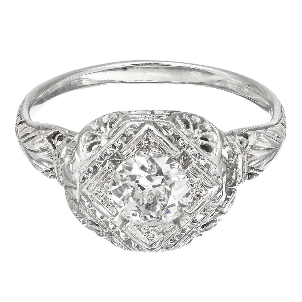 EGL Certified .65 Carat Old European Cut Diamond Gold Filigree Engagement Ring