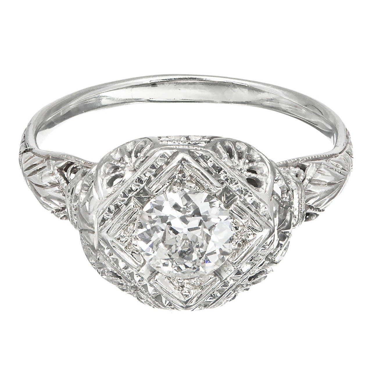 EGL Certified .65 Carat Old European Cut Diamond Gold Filigree Engagement Ring For Sale