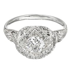 Anello di fidanzamento in filigrana d'oro con diamante vecchio taglio europeo certificato EGL da 0,65 carati