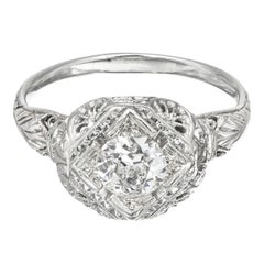 EGL Certified .65 Carat Old European Cut Diamond Gold Filigree Engagement Ring