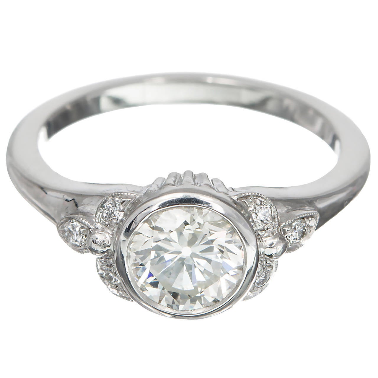 Old European Diamond Platinum Engagement Ring For Sale at 1stdibs