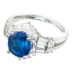 Oval Cornflower Blue Sapphire Diamond Platinum Ring
