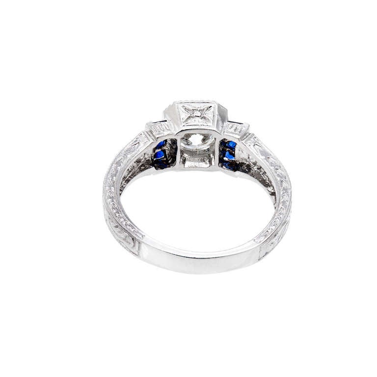 Peter Suchy 1.00 Carat GIA certified Diamond Sapphire Platinum Engagement Ring For Sale 1