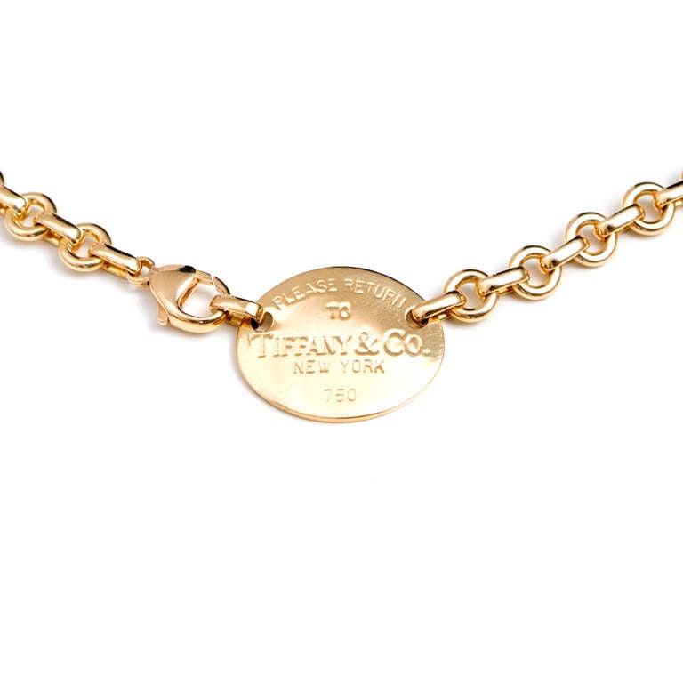 Tiffany and Co Oval Charm Solid 18k Yellow Gold Necklace at 1stDibs ...