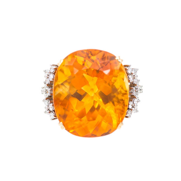 Modern Mid Century 35.19ct Natural Orange Citrine And Diamond Ring