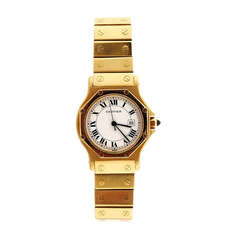Retro Cartier Yellow Gold Automatic Santos Wristwatch with Date