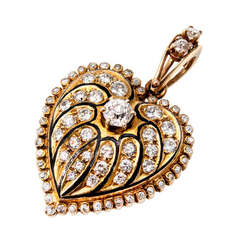 Vintage Diamond Black Enamel Heart Diamond Pendant Locket c1920