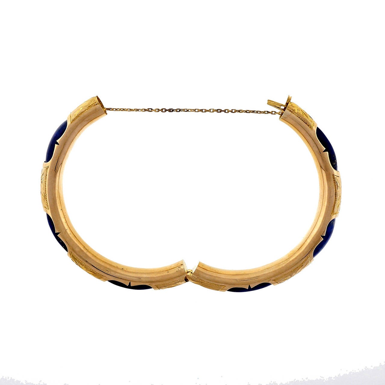 Natural Blue Lapis Gold Bangle Bracelet In Good Condition In Stamford, CT