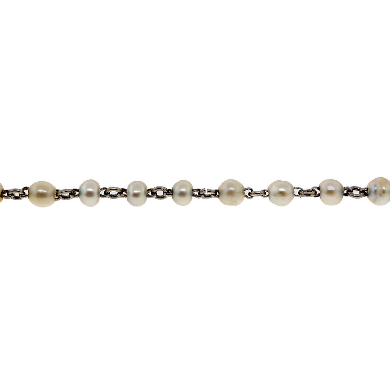 Lange viktorianische Perlenkette aus Platin mit Naturperlen im Zustand „Gut“ in Stamford, CT