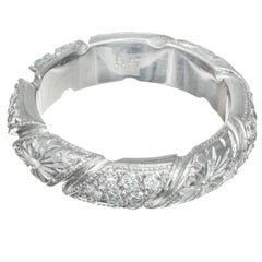 Pave and Starburst Diamond Engraved Platinum Wedding Ring