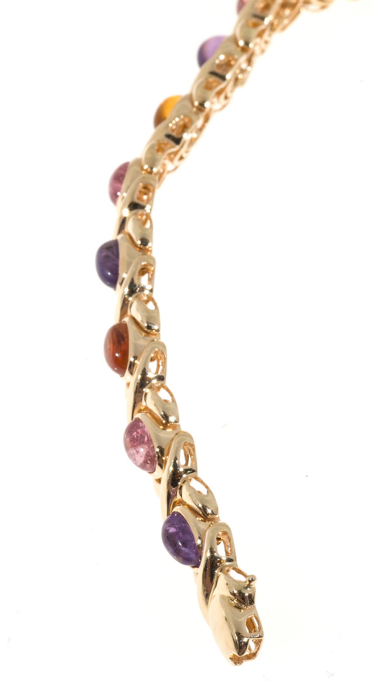 Cabochon Amethyst Citrine Quartz Gold XO Hinged Link Bracelet