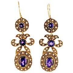 Amethyst Natural Pearl Yellow Gold Dangle Earrings 6