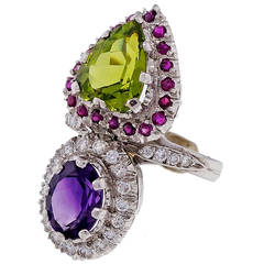 Peridot Amethyst Ruby Diamond Platinum Ring 2