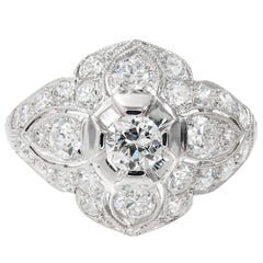 Antique 1.31 Carat Old European Diamond Platinum Dome Edwardian Engagement Ring