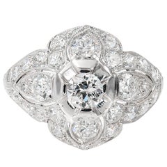 Anello di fidanzamento edoardiano con diamante europeo antico da 1,31 carati e cupola in platino