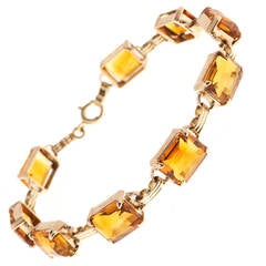 Art Deco Natural Madera Citrine Pink Gold Hinged Bracelet