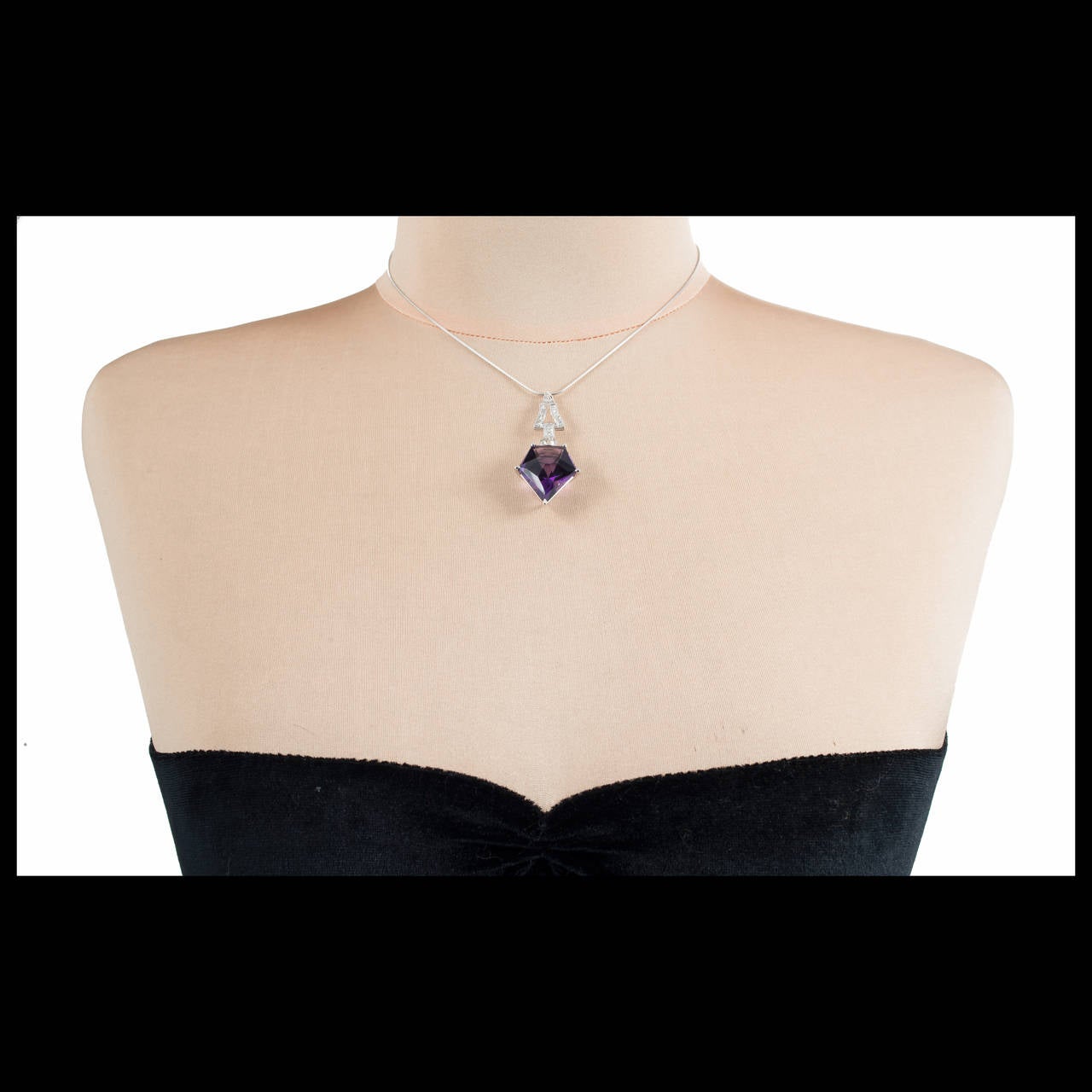 Art Deco Purple Amethyst Diamond Platinum Necklace 1