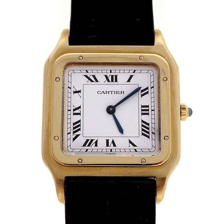 Women's or Men's Cartier Yellow Gold Santos Square manual Wristwatch