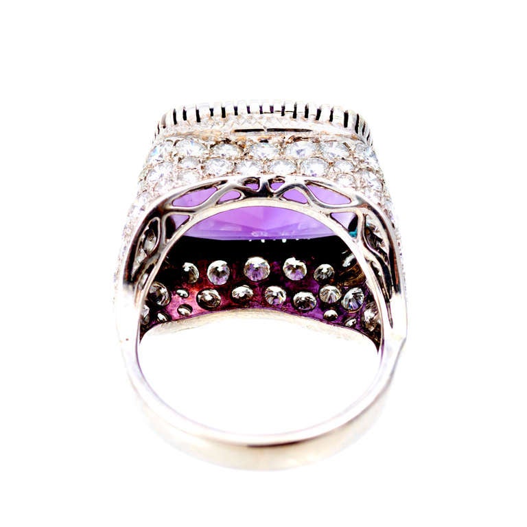 Women's 3.85 Carat Amethyst Diamond Gold Dome Cocktail Ring For Sale