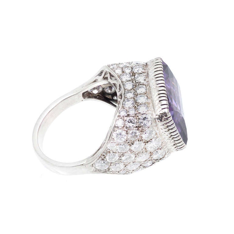 3.85 Carat Amethyst Diamond Gold Dome Cocktail Ring For Sale 1