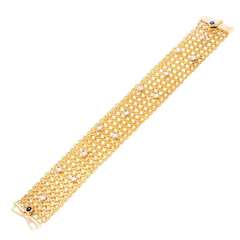 Mesh White And Yellow Gold Diamond Bracelet c1960