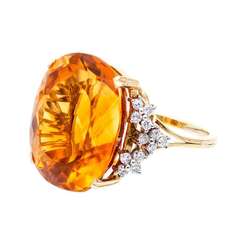 Mid Century 35.19ct Natural Orange Citrine And Diamond Ring