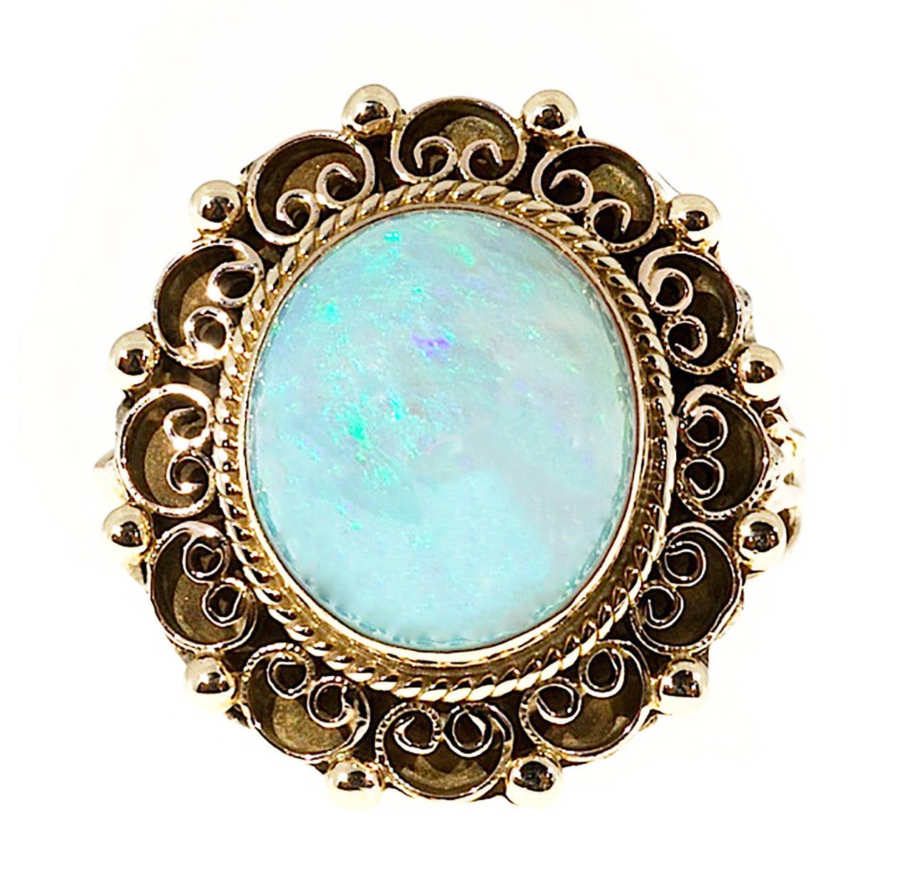 Art Deco Blue Green Opal Yellow Gold Ring
