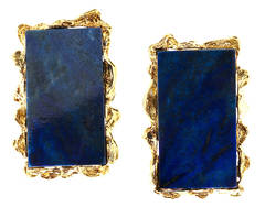 Blue Natural Rectangular Lapis Gold Clip Post Earrings Vintage Blue Natural Rectangular Lapis Gold Clip Post Earrings