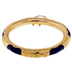 Natural Blue Lapis Gold Bangle Bracelet