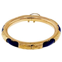 Natural Blue Lapis Gold Bangle Bracelet 9