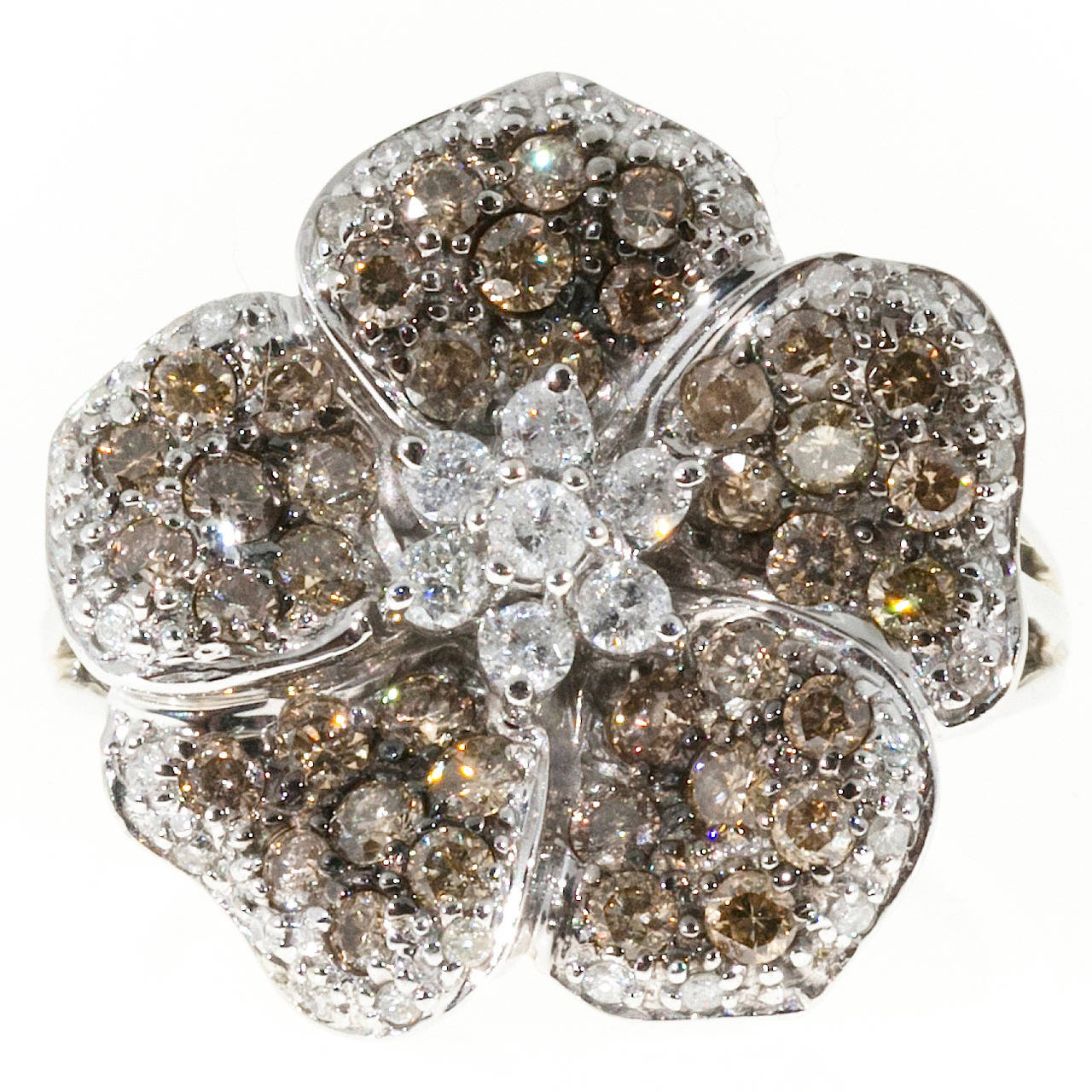 Diamond Gold Five Petal Flower Ring