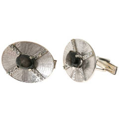 Black Star Sapphire Diamond Gold Cuff Links