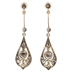 Victorian Diamond Silver Gold Dangle Earrings