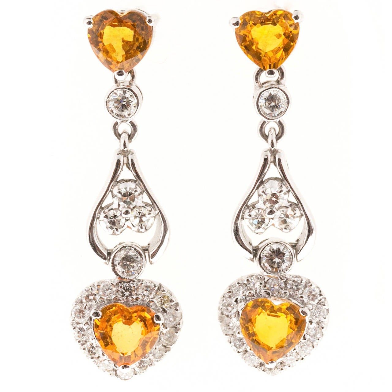 Yellow Sapphire Diamond Gold Dangle Earrings For Sale at 1stdibs