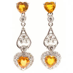 Yellow Sapphire Diamond Gold Dangle Earrings 6