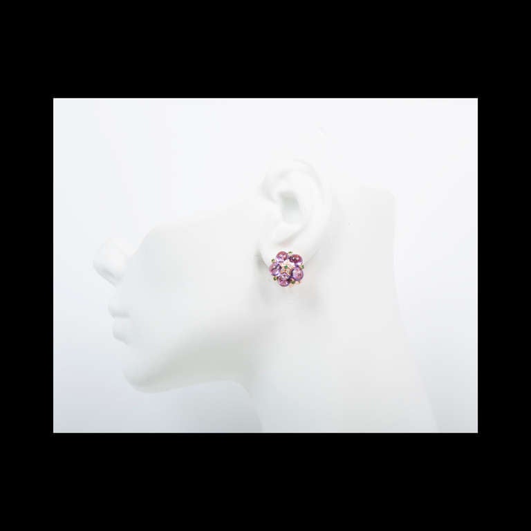 Women's Pink Gold Amethyst And Green Tsavorite Garnet Diamond Earrings
