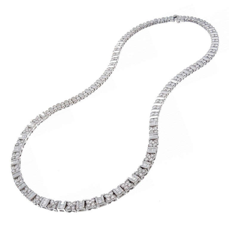 baguette and round diamond necklace