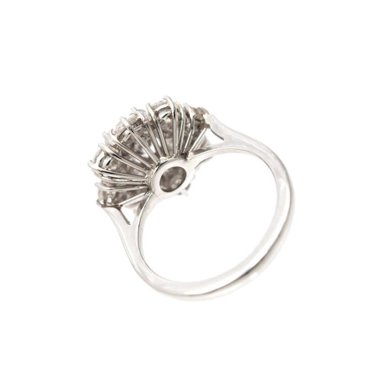 Diamond White Gold Raised Cluster Cocktail Ring c1960s 2